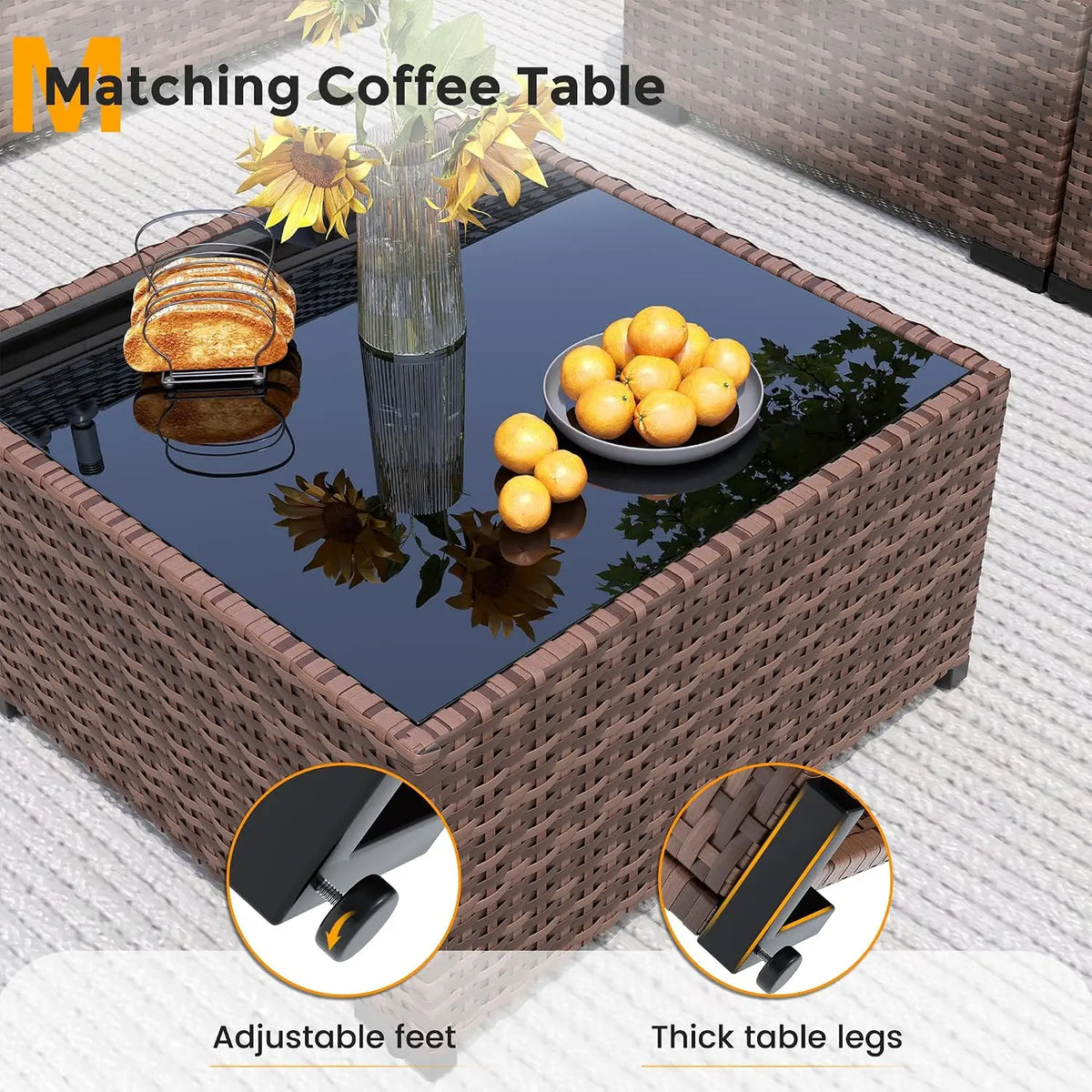8-Piece Wicker Patio Furniture Set with 44" Fire Pit Table for Outdoor Garden, Custom