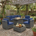 8 Piece Patio Furniture Set with 44" Propane Gas Fire Pit Table, Outdoor Sectional Conversation Set Wicker Rattan, Customized