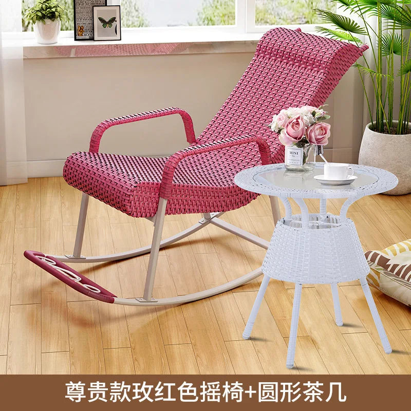 Adult Rattan Rocking Chair Outdoor Balcony Leisure Recliner Indoor Lazy Nap Chair Elderly Home Furniture