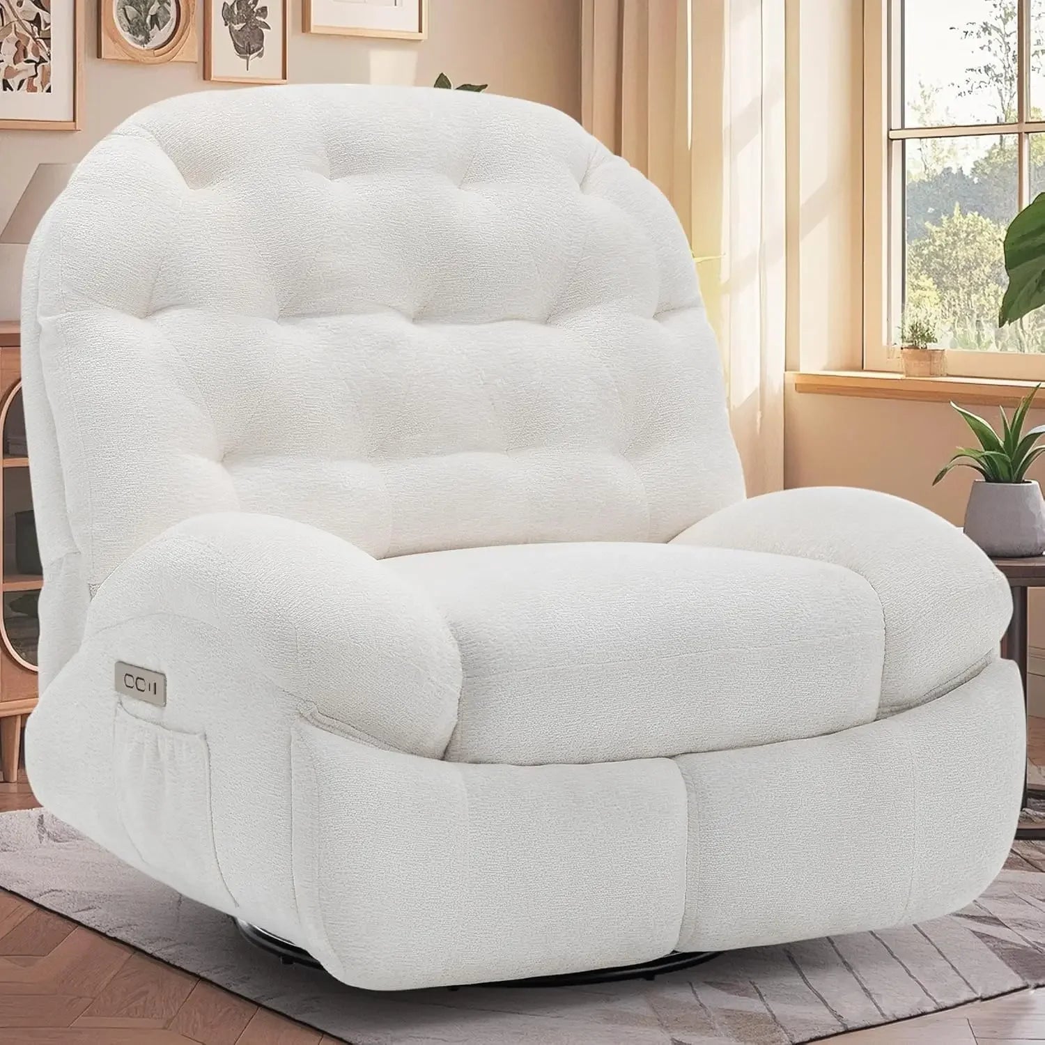Oversized Swivel Recliner Chair, Comfortable Soft Shaped Recliner with  Ports and Storage for Living Room