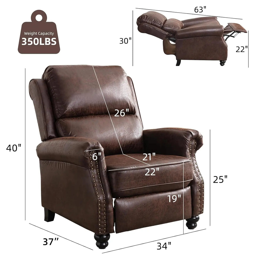 Faux Leather Recliner Armchair with Rivet Decoration Single Sofa Accent Chair for Living Room, Reddish Brown, Customized