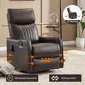 Manual Recliner Chair with Heat & Massage, Brown Faux Leather Rocker Swivel Accent Chair for Living Room