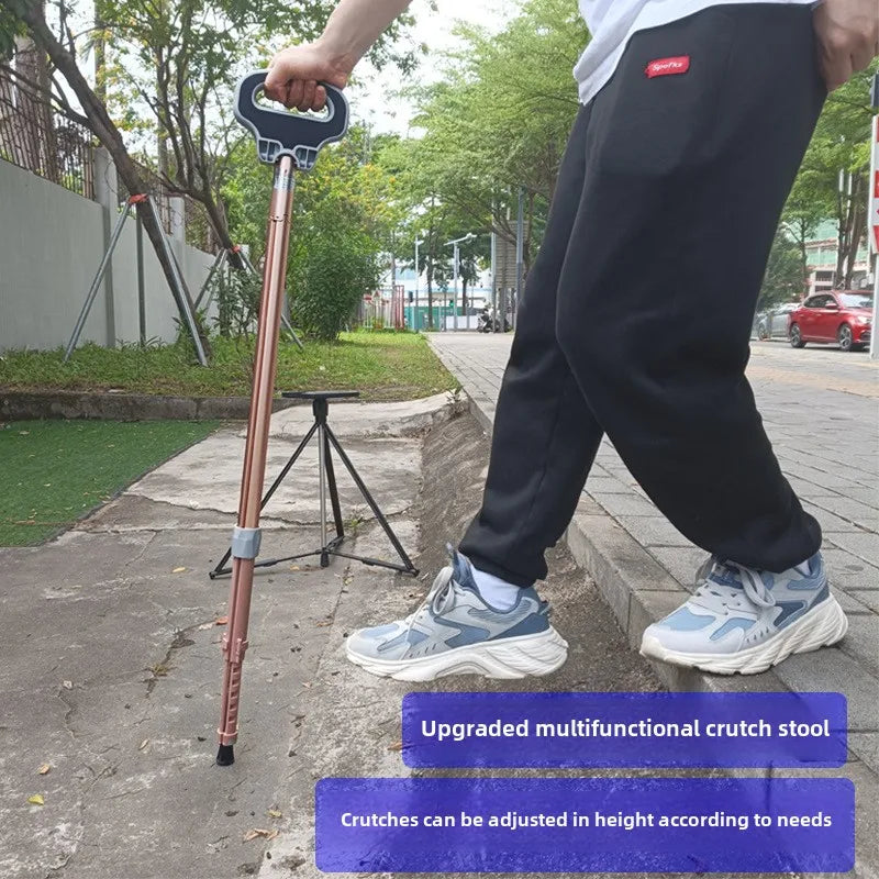 Aluminum Alloy Elderly Cane  Scratch-Resistant Multi-Function Hiking Stick  Foldable Walking Seat Adjustable Trekking Pole