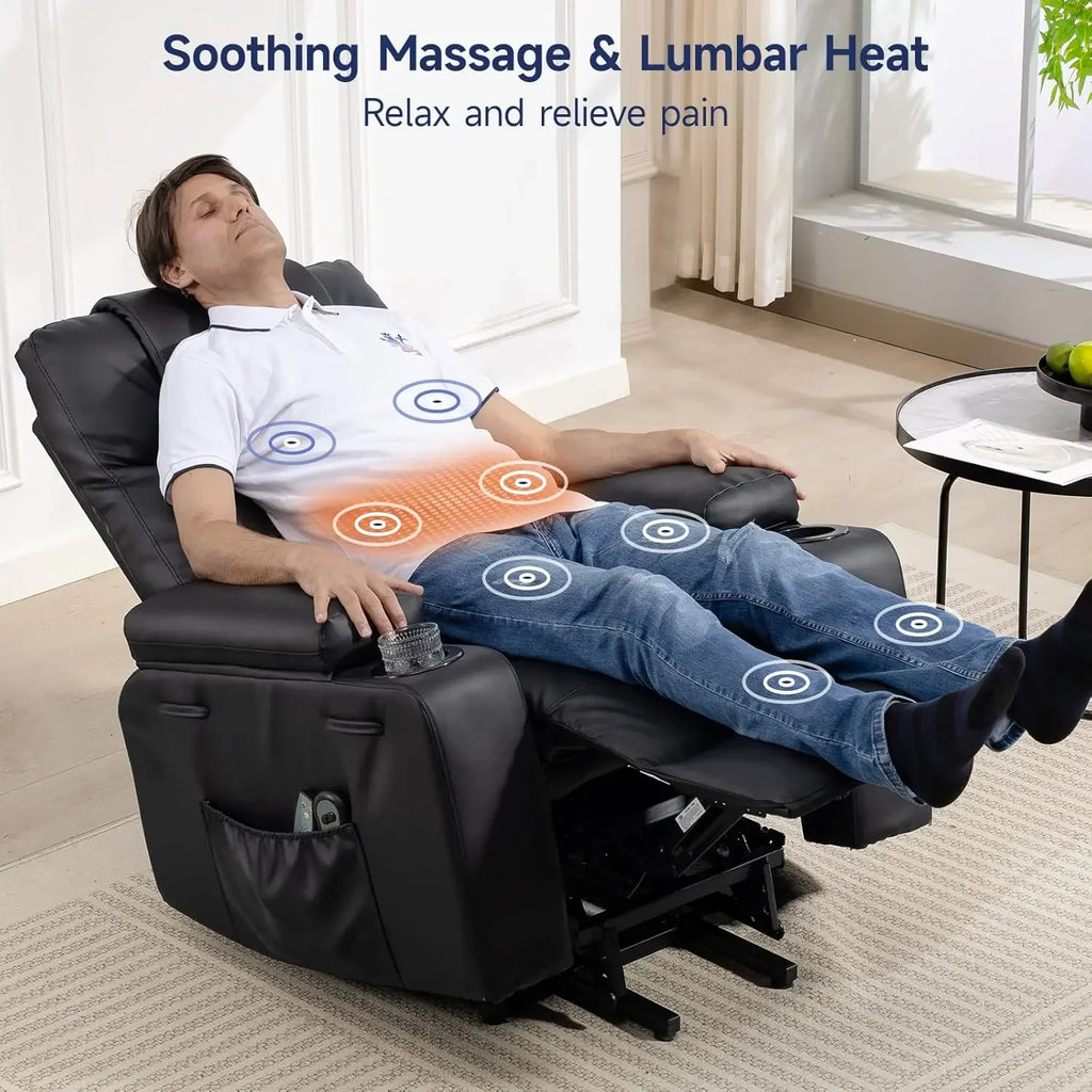 Power Lift Recliner Chair for Elderly with Massage & Heat, 160° Adjustable PU Leather Electric Recliner with Remote, Cup Holders