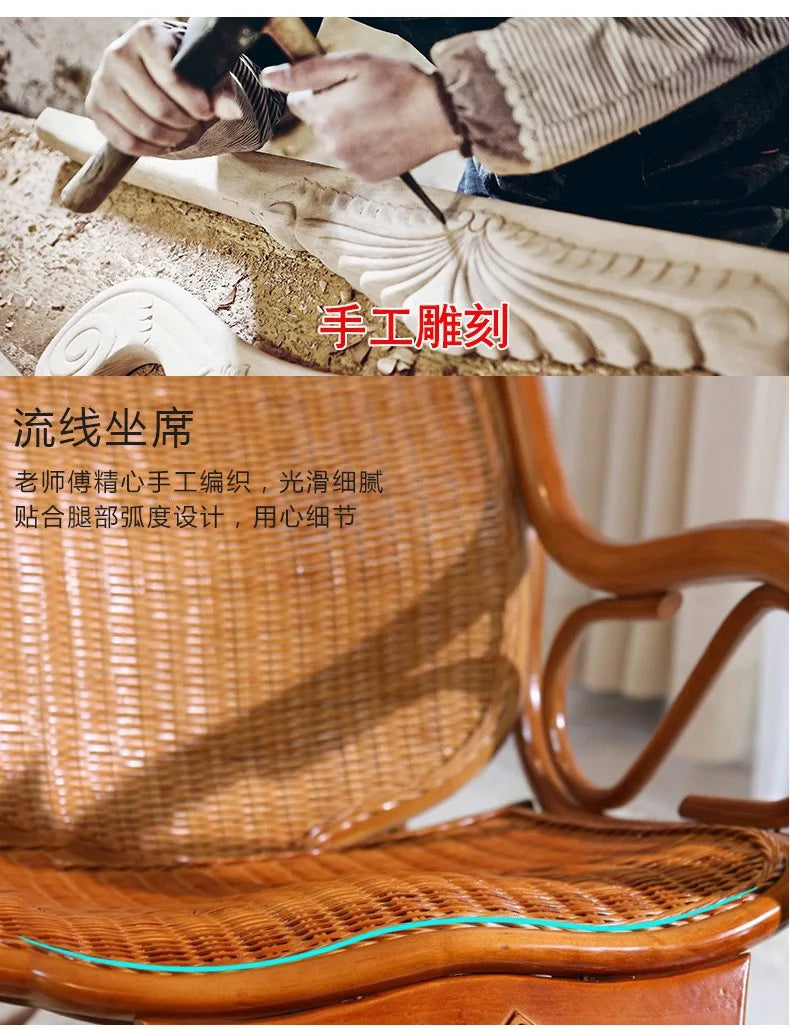 Rattan rocking chair Adult leisure recliner Natural rattan Xiao real rattan free chair Elderly solid wood new Chinese rocking ch
