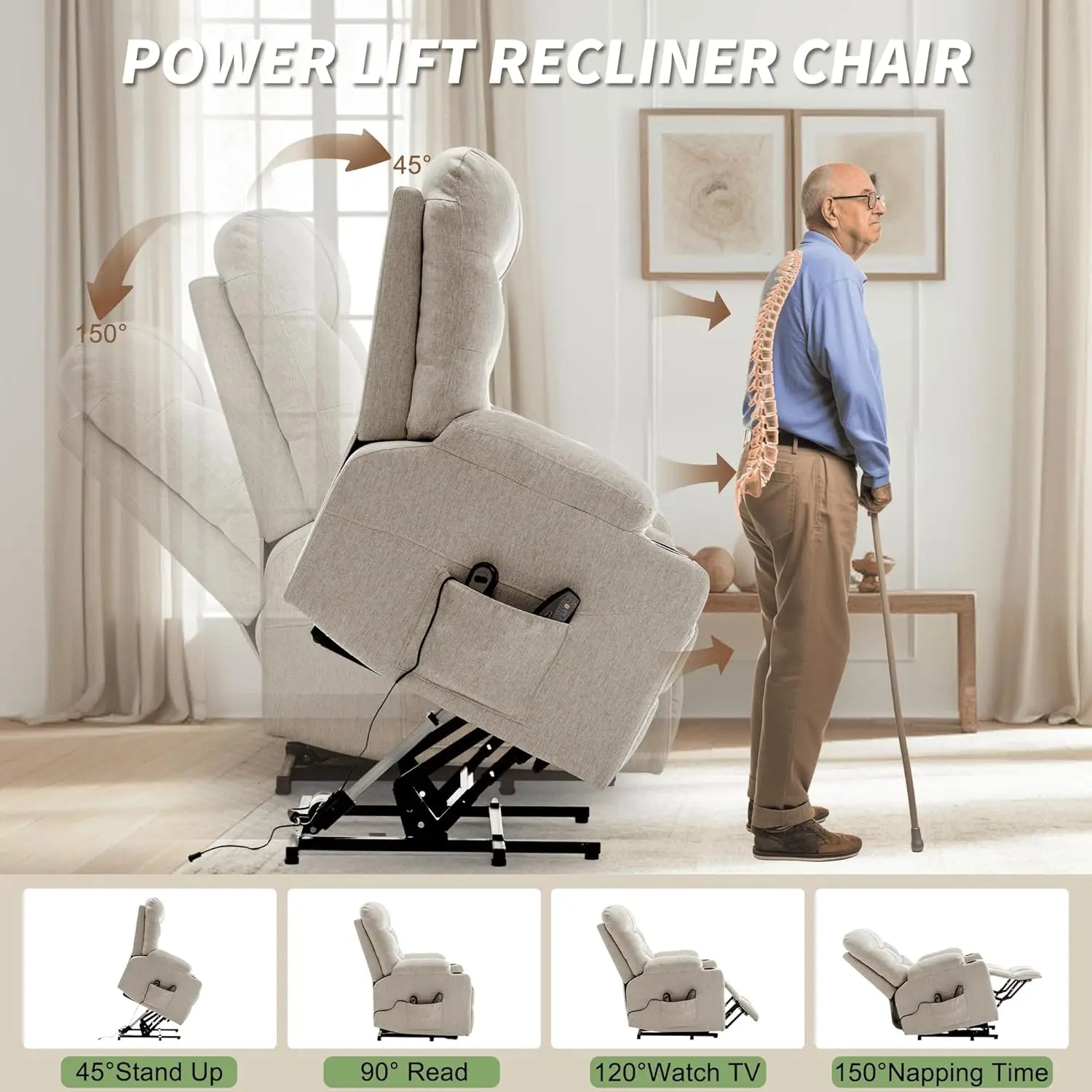 Power Recliner Chair with Massage and Heating, Electric Recliner Chair for Elderly and Adults, Power Lift Recliner with Remote C