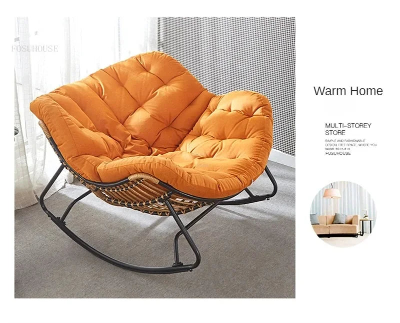 Nordic Lazy Living Room Chairs Home Balcony Rocking Chairs Reclining Sofas Rattan Sofa Leisure Rocking Chair Home Furniture