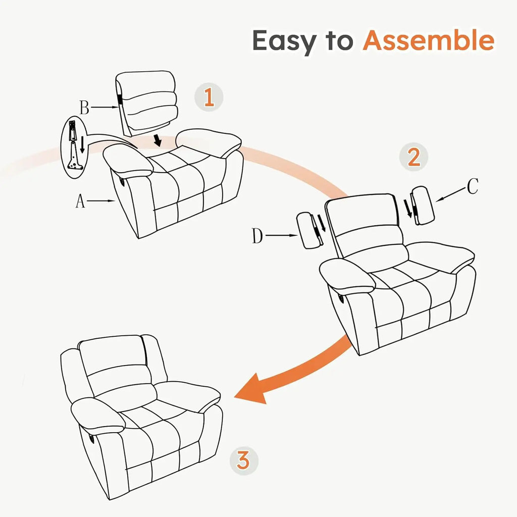 Extra Wide PU Leather Recliner Chair, Manual Reclining Sofa with Overstuffed Arm & Back, Single Seat for Living Room Bedroom, Cu