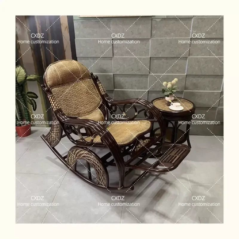 Rattan Rocking Chair for Adults and Elderly Balcony Leisure Recliner Rural Style Comfortable Nap Chair Home Furniture