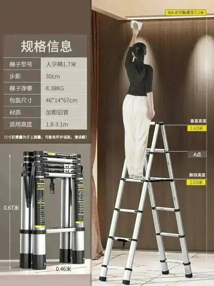 Engineering Multifunctional Aluminum Ladder Step Alloy Stools Home Folding Telescopic Ladder Portable Thick Herringbone Stairs