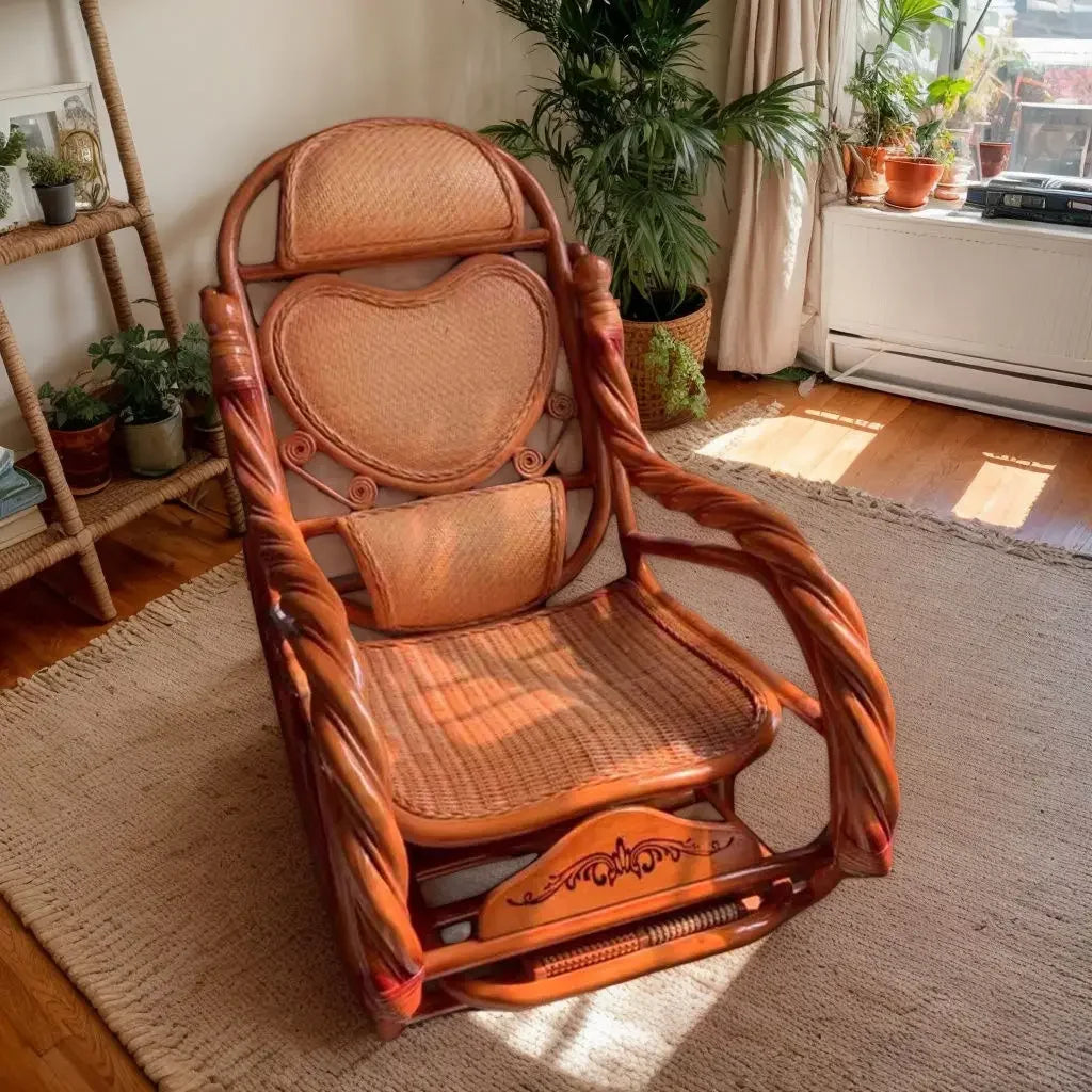 Rattan chair natural Indonesian real rattan rocking chair adult rocking recliner leisure home balcony rattan elderly carefree na