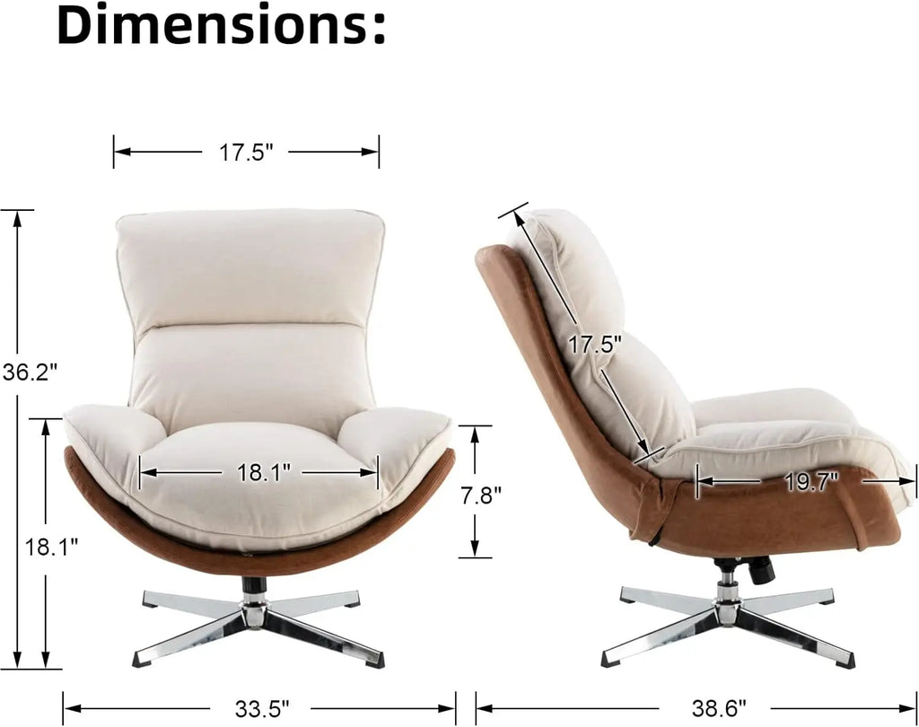 Modern Swivel Lounge Chair High Back Recliner with Metal Base for Living Room Office Beige Comfortable
