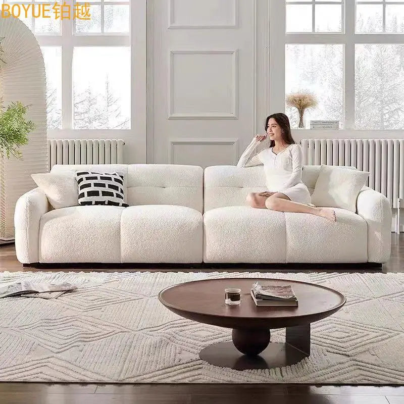 French Cream Style Lamb Wool Cloud Sofa Is A Quiet Wind Small Apartment Modern Simple Living Room Fabric Straight Row Sofa