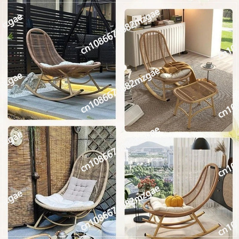 Rattan rocking chair outdoor balcony lounge chair leisure courtyard lazy sofa can lie and sleep outdoor single rattan chair