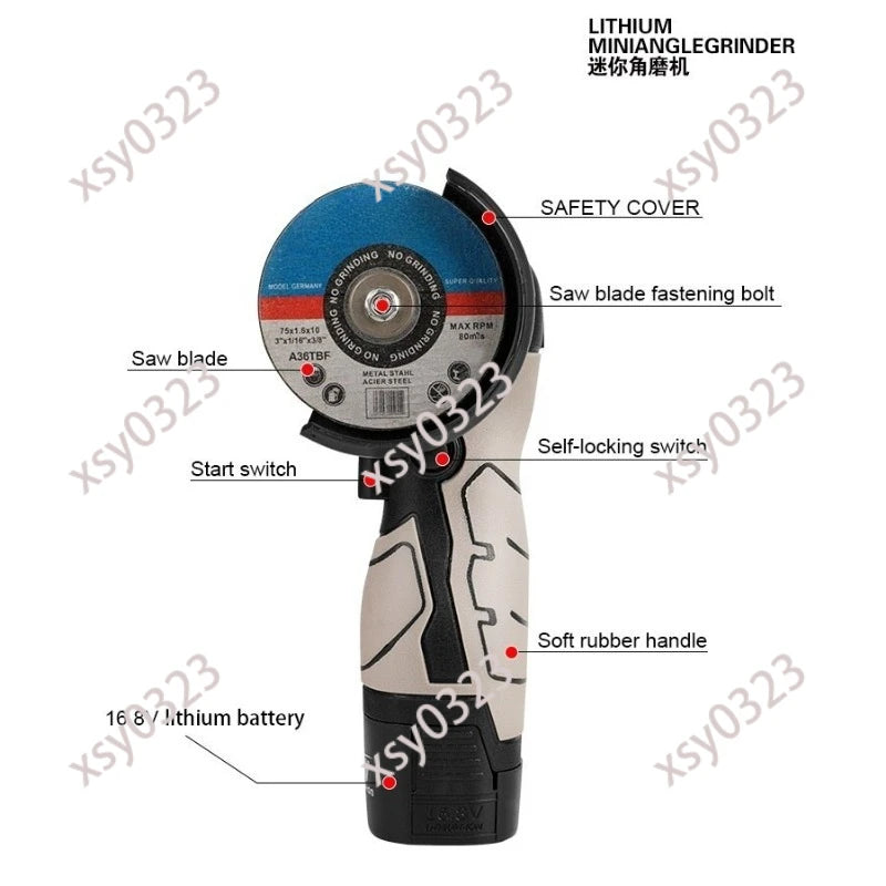 16.8V Cordless Angle Grinder Portable Lithium Battery Polishing Cutting Power Tool