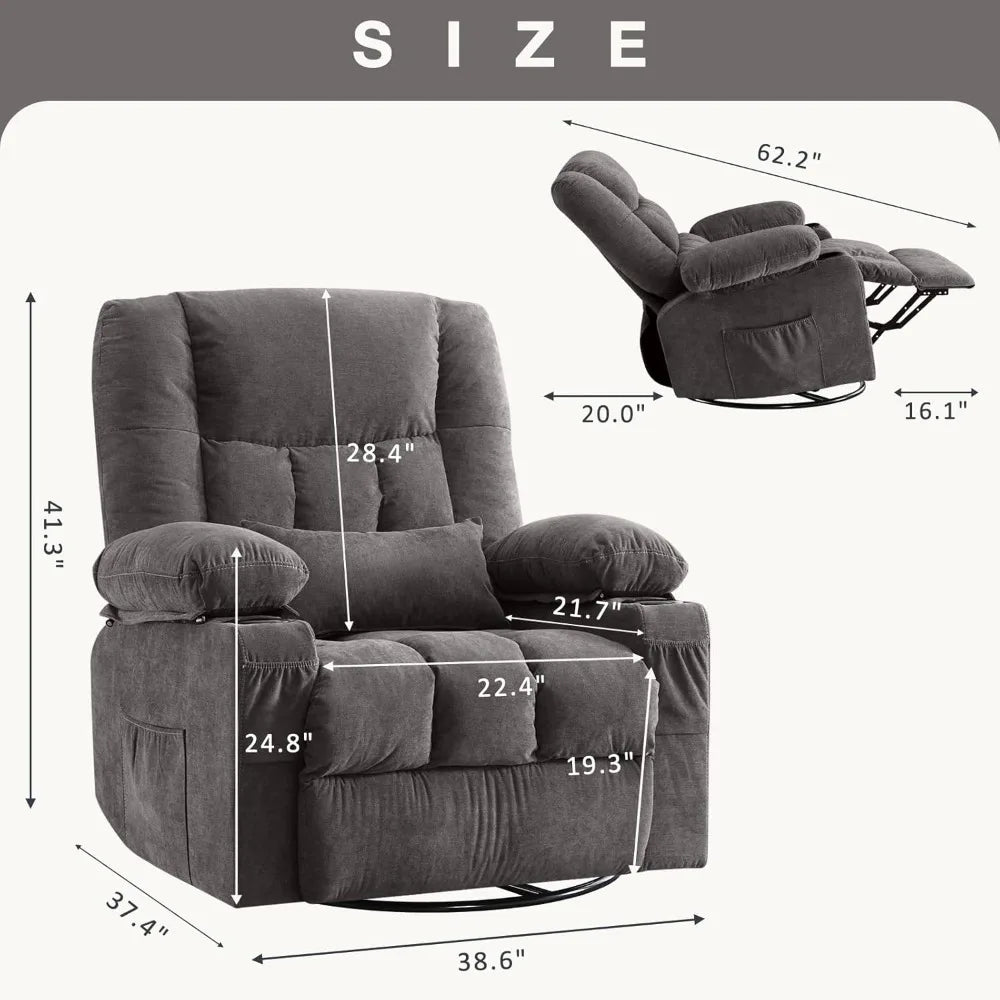Massage Swivel Rocker Recliner Chair with Vibration & Heat, Ergonomic Lounge, USB Port, Cup Holders