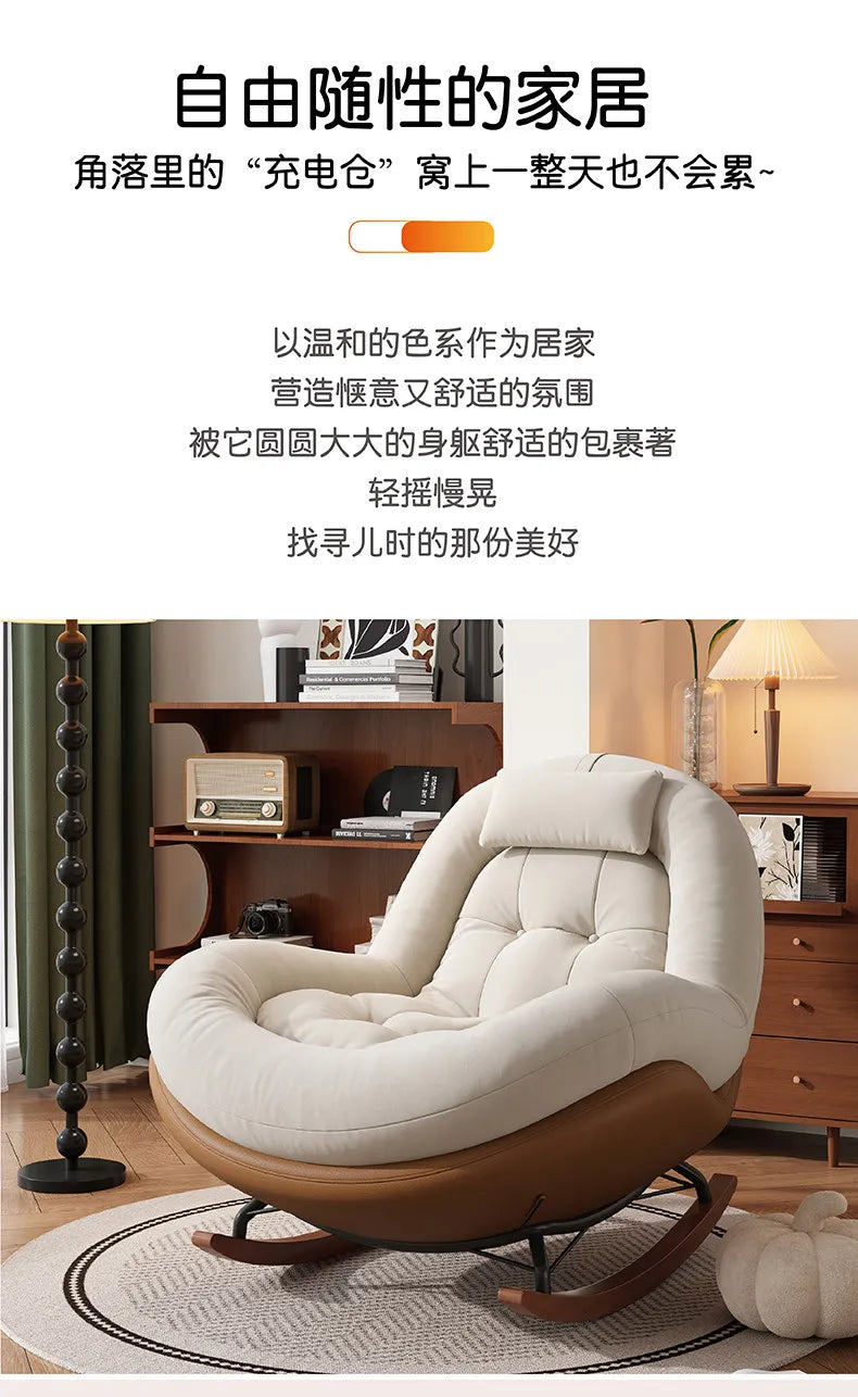 Cozy Button Tufted Rocking Leisure Chair, Curved Wrap-around Chenille Padded Single Recliner Sofa Chair With Wooden Rocking