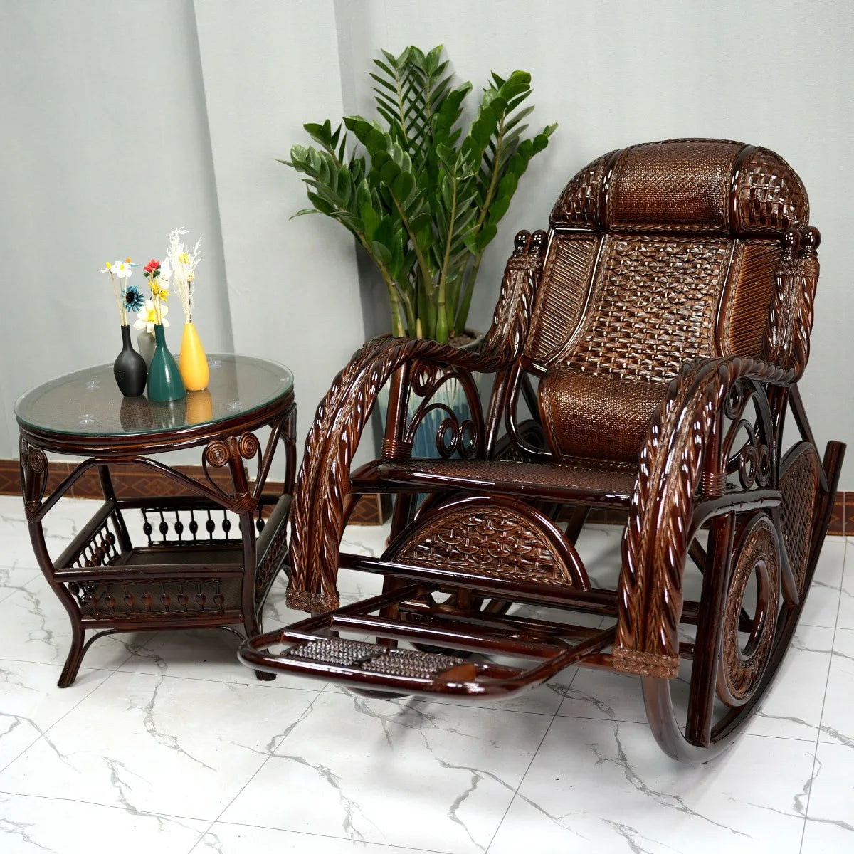 Manufacturer Supplies Real Rattan Rocking Chairs for Adults and Elderly for Bedroom Balcony Leisure Home Nap Furniture