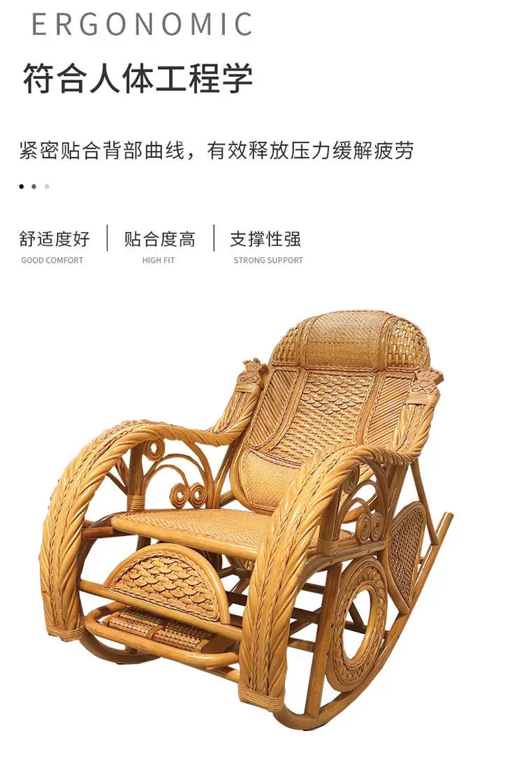 Rattan Chair Casual Rocking Chair Natural Real Rattan Recliner Balcony Rocking Chair Adult