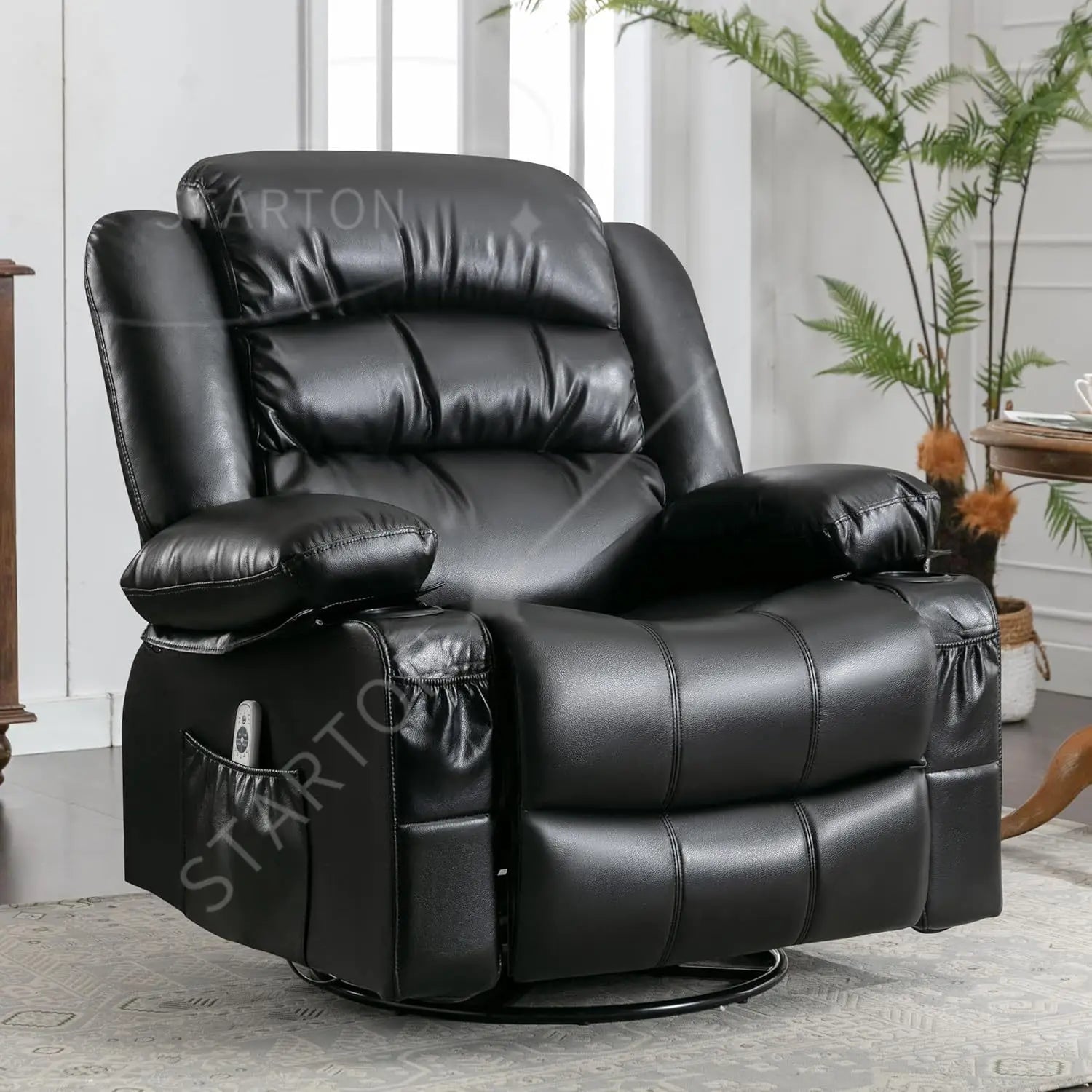 Oversized Massage Swivel Recliner Chair with Lumbar Heating  Rocker Recliner Single Sofa