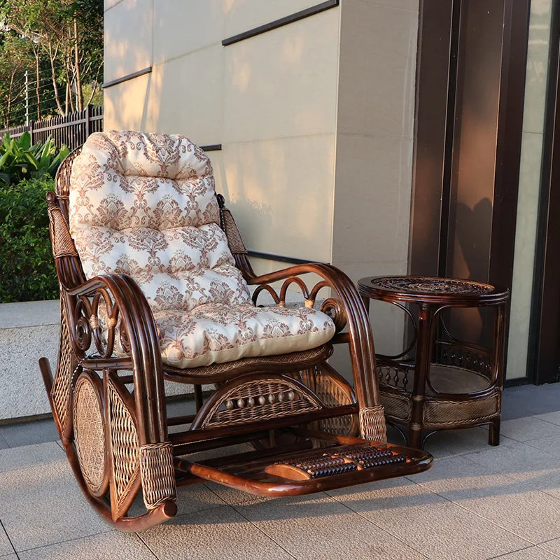 Natural rattan rocking chair elderly recliner balcony