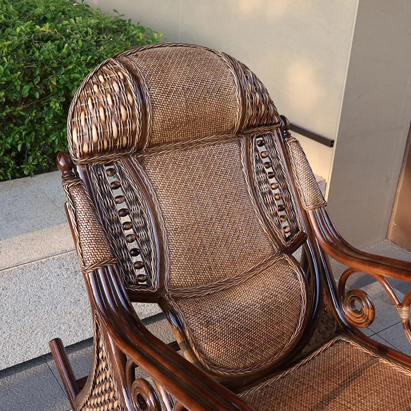 Natural rattan rocking chair elderly recliner balcony