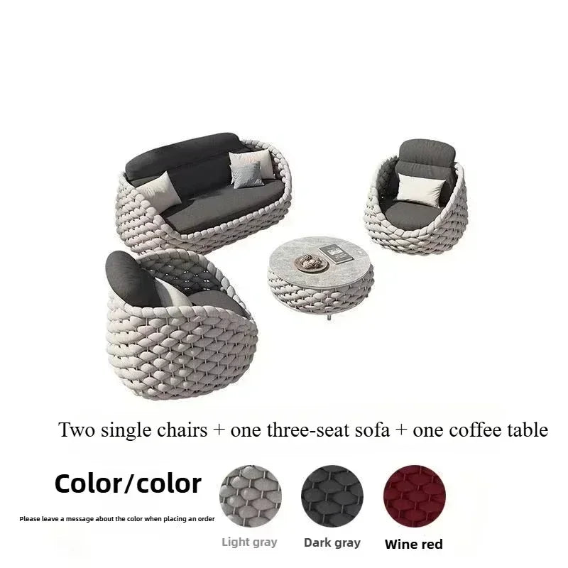 All-Weather Rattan Outdoor Sofa Set or Villa Balcony Living Room Leisure Terrace Furniture fCourtyard Combination Double Chair