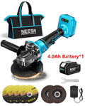 SEESII Angle Grinder Tool Cordless Brushless 4 1/2 Inch Variable Speed Settings 10000RPM Handheld Electric Power Tool with Cutting Wheels and Flap Wheels 4.0 Battery