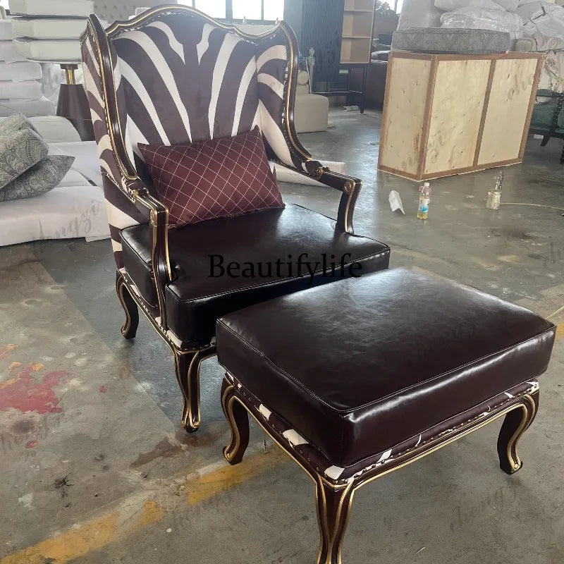 American solid wood living room fabric, chair sofa single sofa European balcony French leisure chair