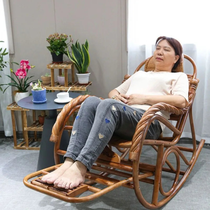 Rattan rocking chair Adult leisure recliner Natural rattan Xiao real rattan free chair Elderly solid wood new Chinese rocking ch