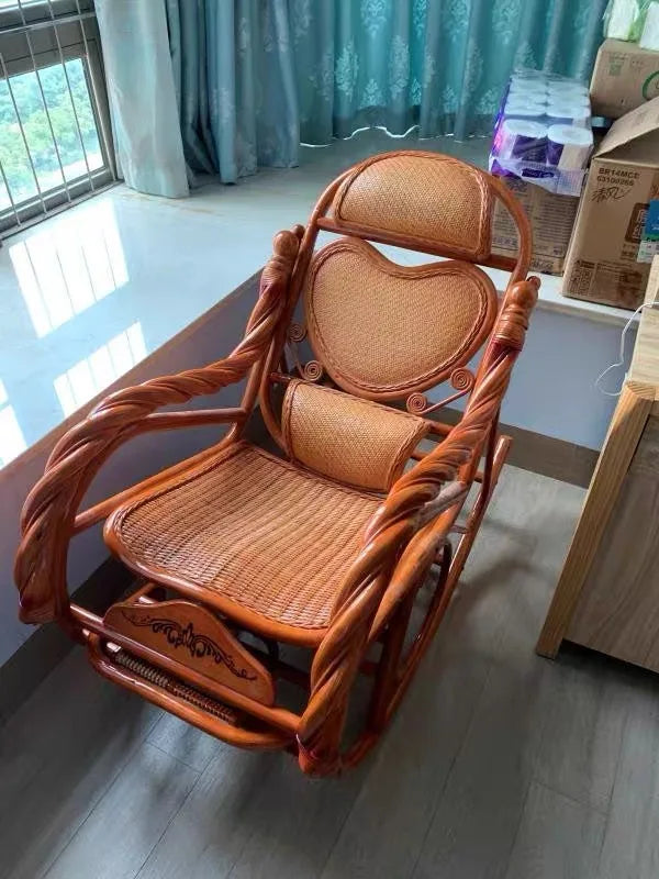 CZ Rocking Chair Hanging Basket Natural Real Rattan Plant Woven Relaxing Leisure Recliner