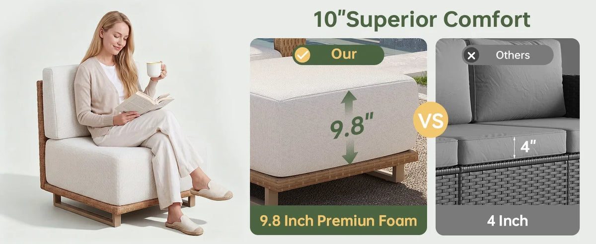 Aoxun Patio Furniture Set, 6 Piece Outdoor Wicker Sofa, Yellow/Beige | All‑Weather Rattan Modular Sofa with 10'' Ultra‑Thick Cus