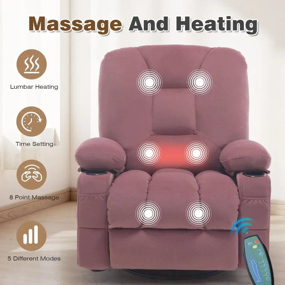 Rocker Massage Recliner Chair with Heat, Oversized Rocking Nursery Chair with Cup Holder, Breathable abric Single Soa Overstued
