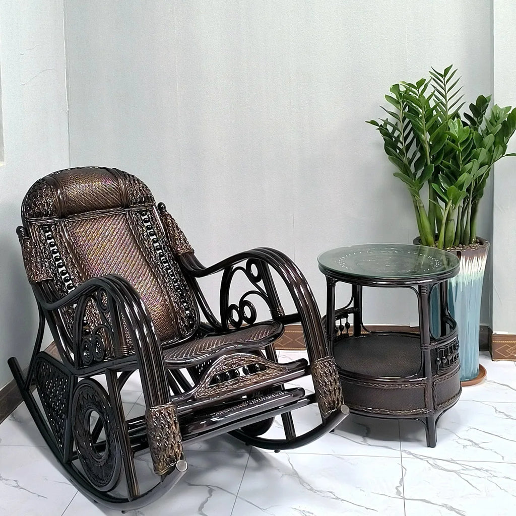 Manufacturer Supplies Real Rattan Rocking Chairs for Adults and Elderly for Bedroom Balcony Leisure Home Nap Furniture