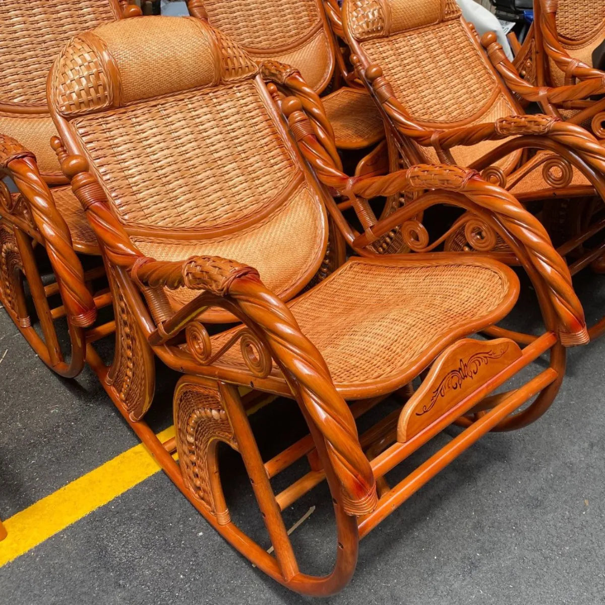 Balcony elderly rattan chair household large medium new Chinese real rattan recliner
