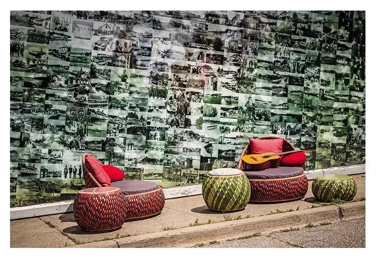 Outdoor rattan weaving leisure creative balcony small furniture outdoor courtyard garden tea table combination