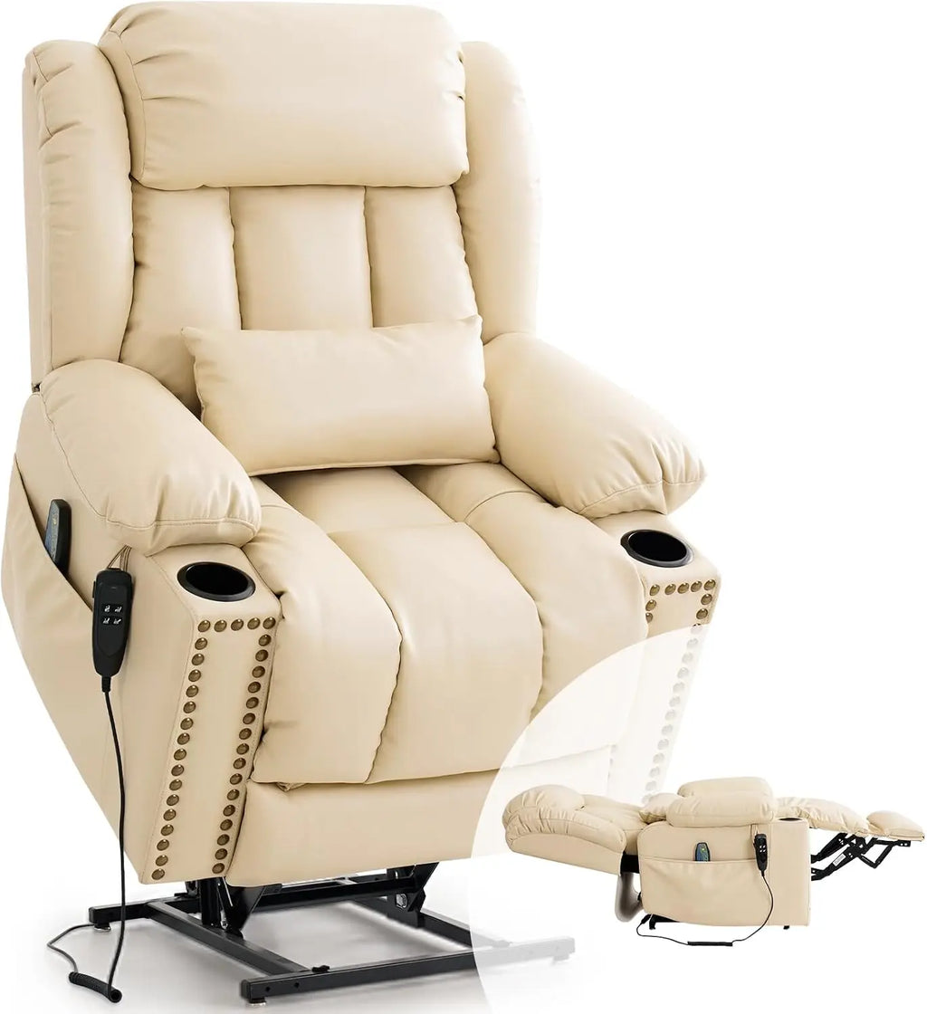 PARKOL Power Lift Recliner Chair for Elderly & Seniors, Breathable Leather Electric Recliner with Vibration Massage & Lumbar