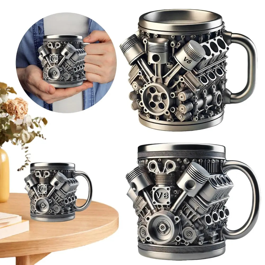 Unique Car Engine Coffee Cup Handmade V8/V6 Engine Stainless Steel Cup Tea Cup Suitable For Office Car Enthusiasts As A Gift