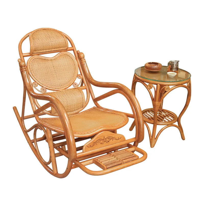 natural real rattan happy elderly solid wood rocking balcony household rattan rocking chair rattan