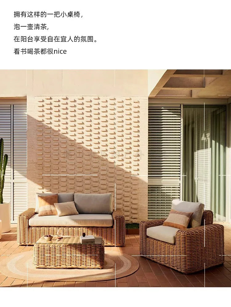 Outdoor rattan sofa combination courtyard villa sun room waterproof and sunscreen rattan sofa garden homestay leisure sofa