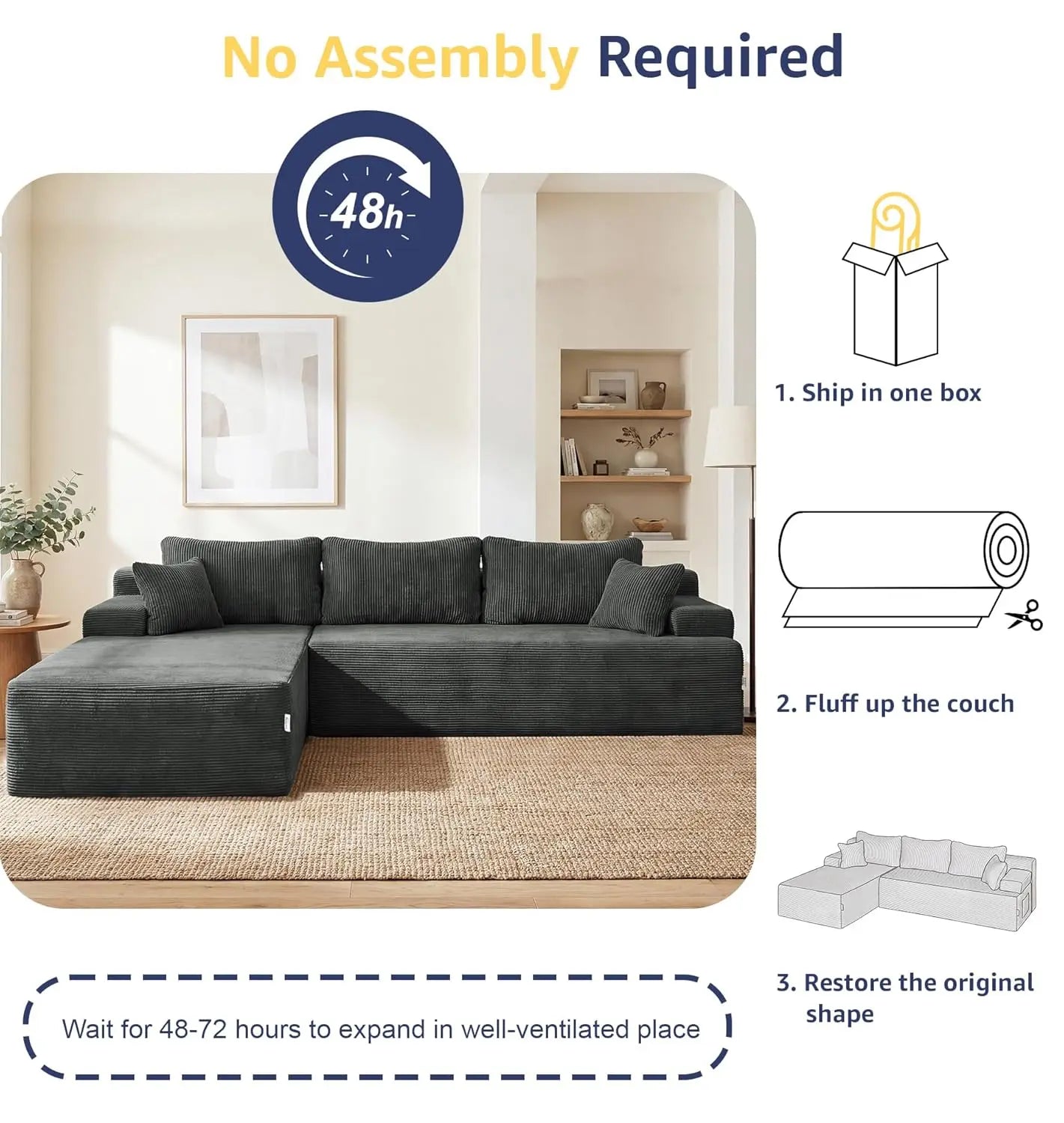 Modular Sectional Sofa Couches L-Shape Couch 3 Seat Modular Sofa Memory Foam Sectional Couches for Living Room,, Customized