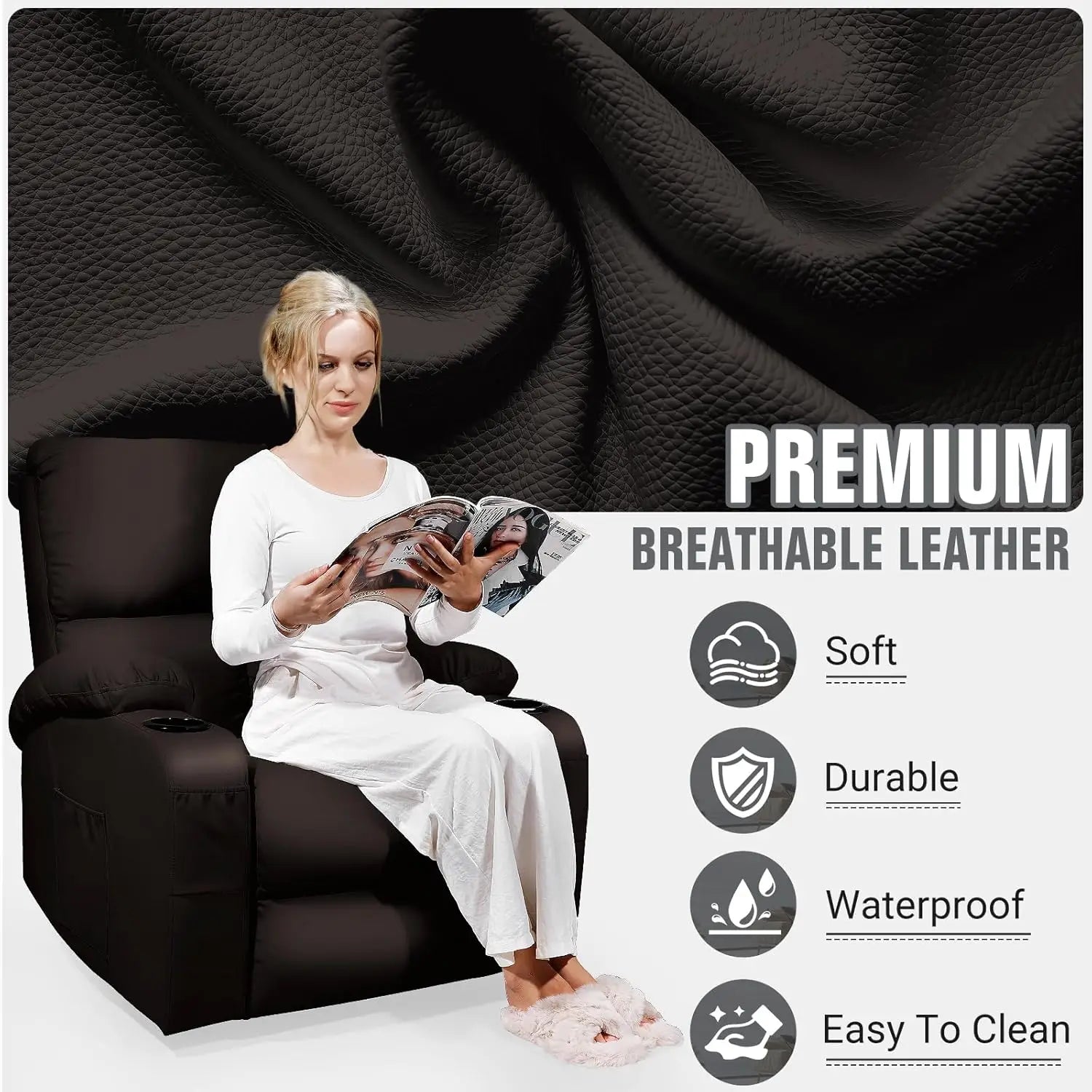 Massage Rocker Recliner Chair with Vibration And Heat USB & Type-C Ports 360° Customizable Rocking Recliner Chair