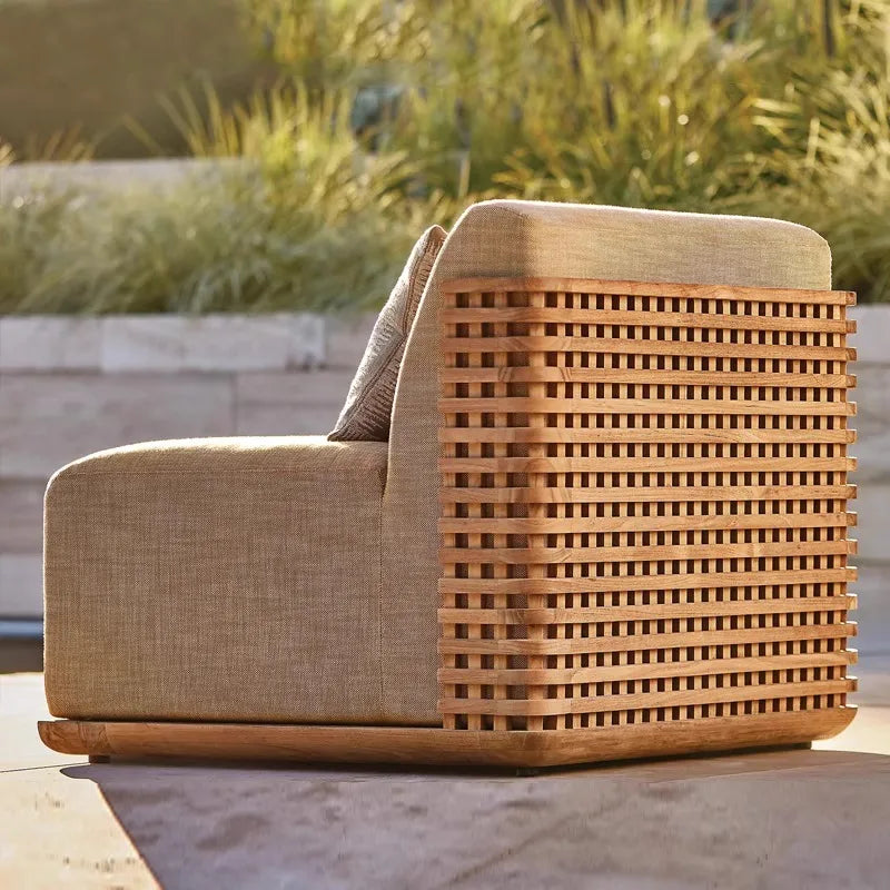 Nordic Outdoor Sofa Courtyard Villa Solid Wood Vine Weaving Courtyard Hotel Rainproof Furniture