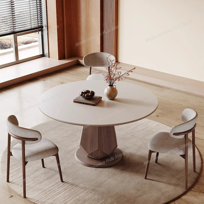 Retro Rock Dining Table Turntable Home Use Modern Simple Antique Style Solid Wood Round Table Mesa Comedor Extensible Furniture