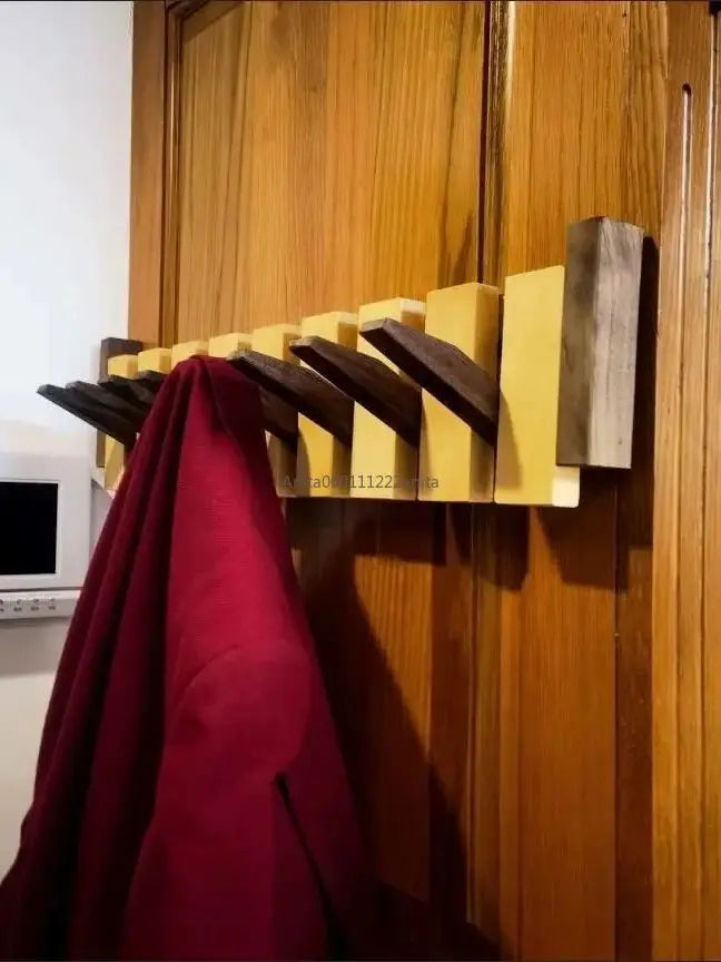 Solid Wood Door Back Coat Hooks Entrance Rack No Drilling Wall Mounted Clothes Hanger for Home Decor