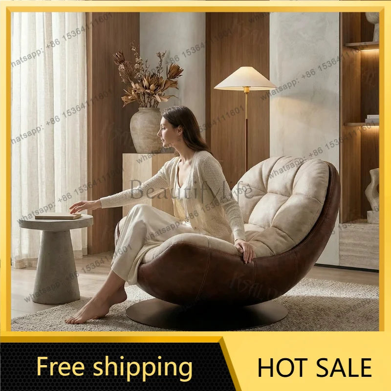 PG Italian light luxury rotating chair lazy sofa retro leather single living room balcony leisure chair