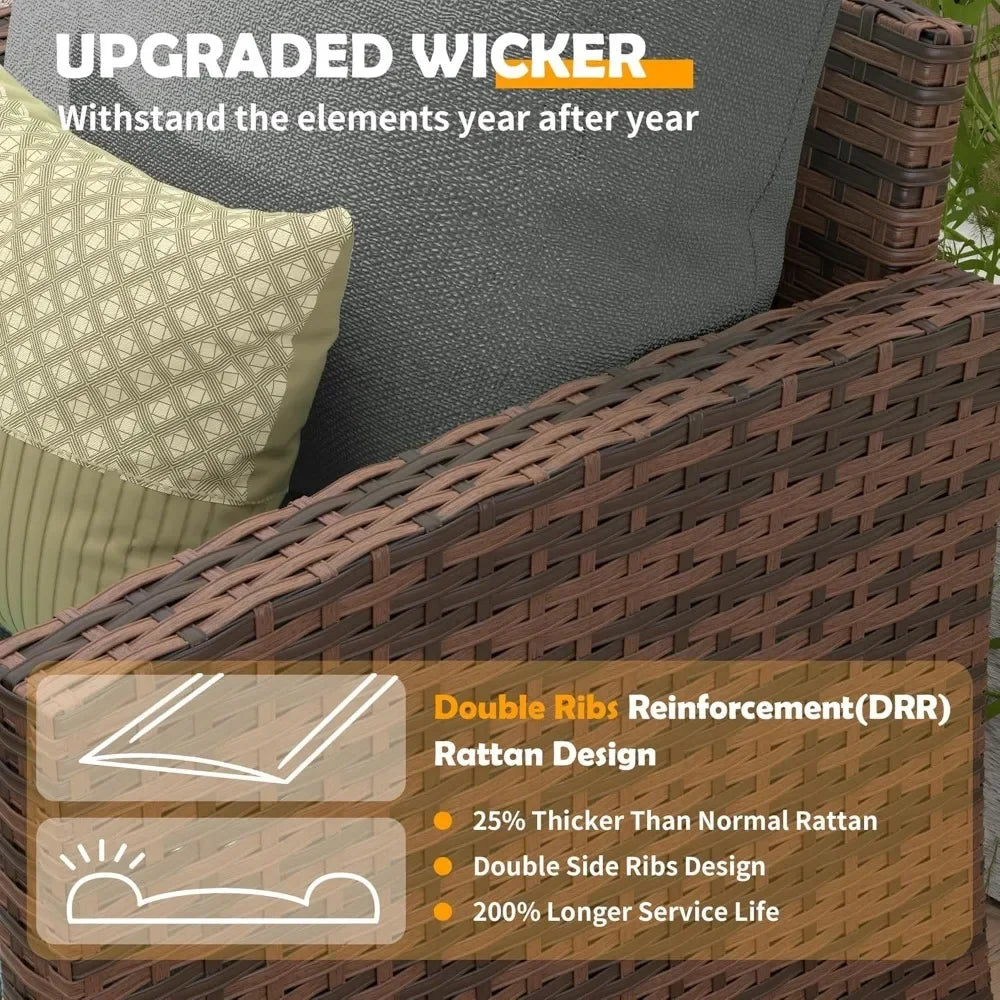 US Shipping Outdoor Patio Furniture Set with Fire Pit Table 6 Piece Sectional Conversation Set All Weather Wicker Rattan Sofa