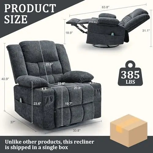 Recliner Chair,Rocking Chair with Massage and Heat,360° Swivel Recliner Chairs for Adults,for Bedroom,Nursery,Living Room Chairs