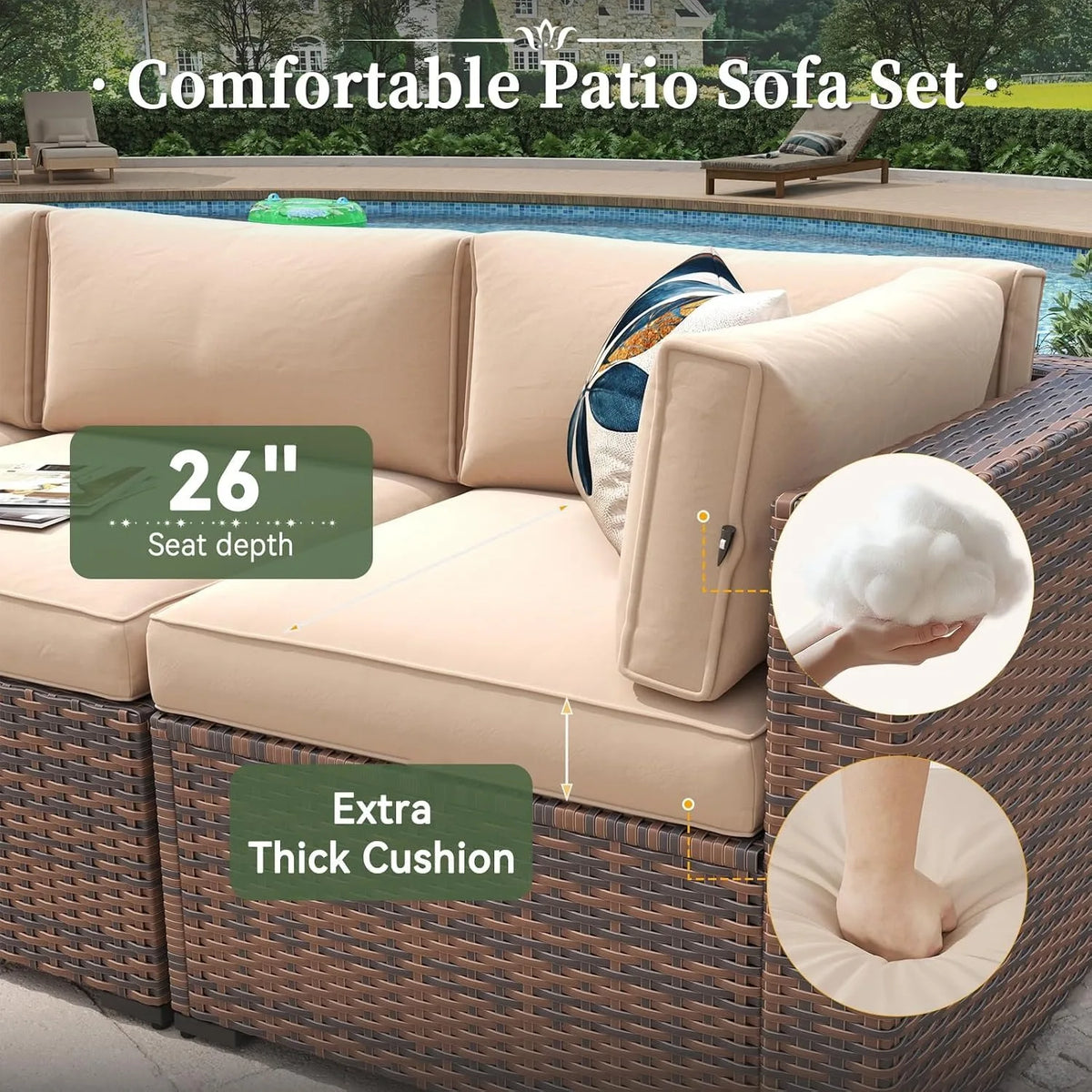Wicker Rattan Patio Furniture Set,Conversation Sofa,for Backyard&Garden,7‑Piece, Custom