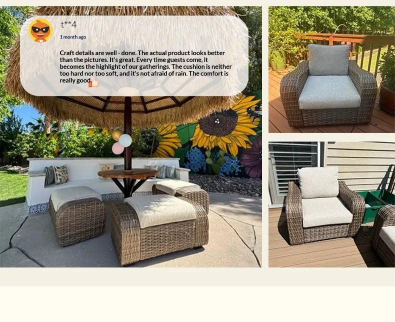 Outdoor PE Rattan Sofa Table Set, Waterproof Sun‑Resistant Patio Furniture for Garden, Balcony and Backyard Leisure Use
